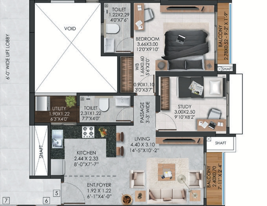 1 BHK Floor Plan